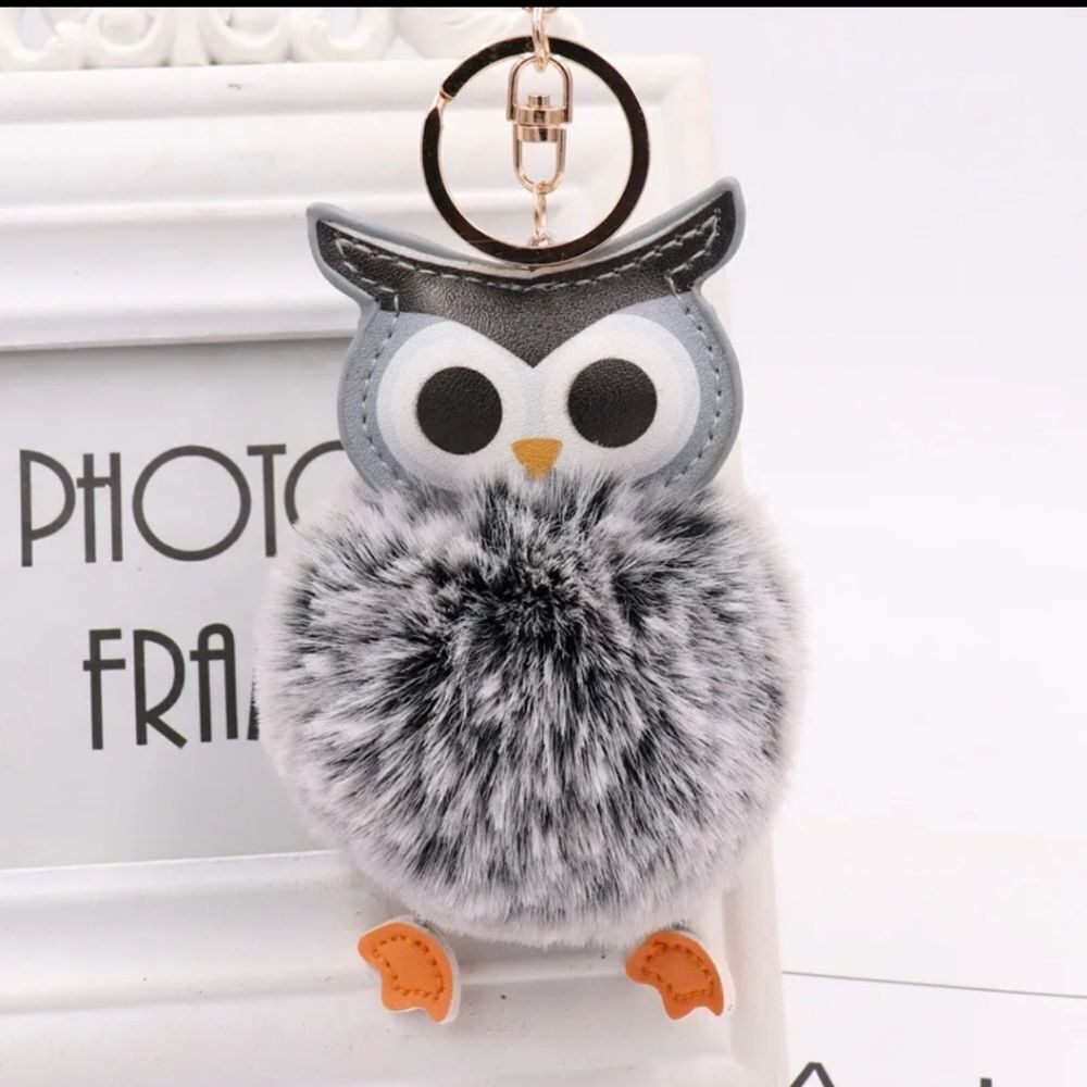 Owl Keychain with Fluffy Pom Pom Assorted Colors To Choose From